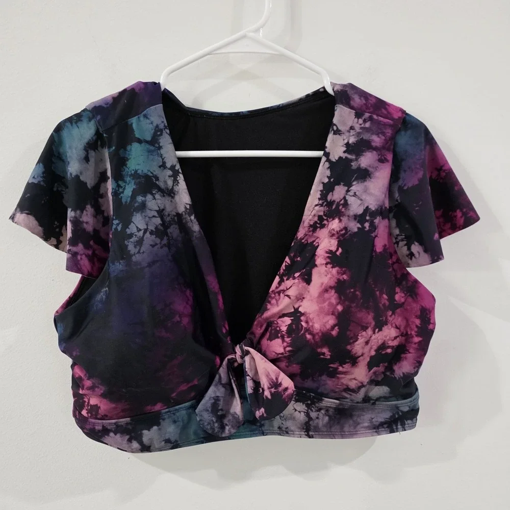 Torrid Womens Wireless Flutter Sleeve Bikini Top Size 2X Tie Dye Bathing Suit